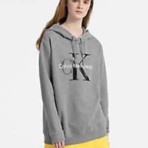 Calvin Klein Drop Shoulder Logo Hoodie Grey XS